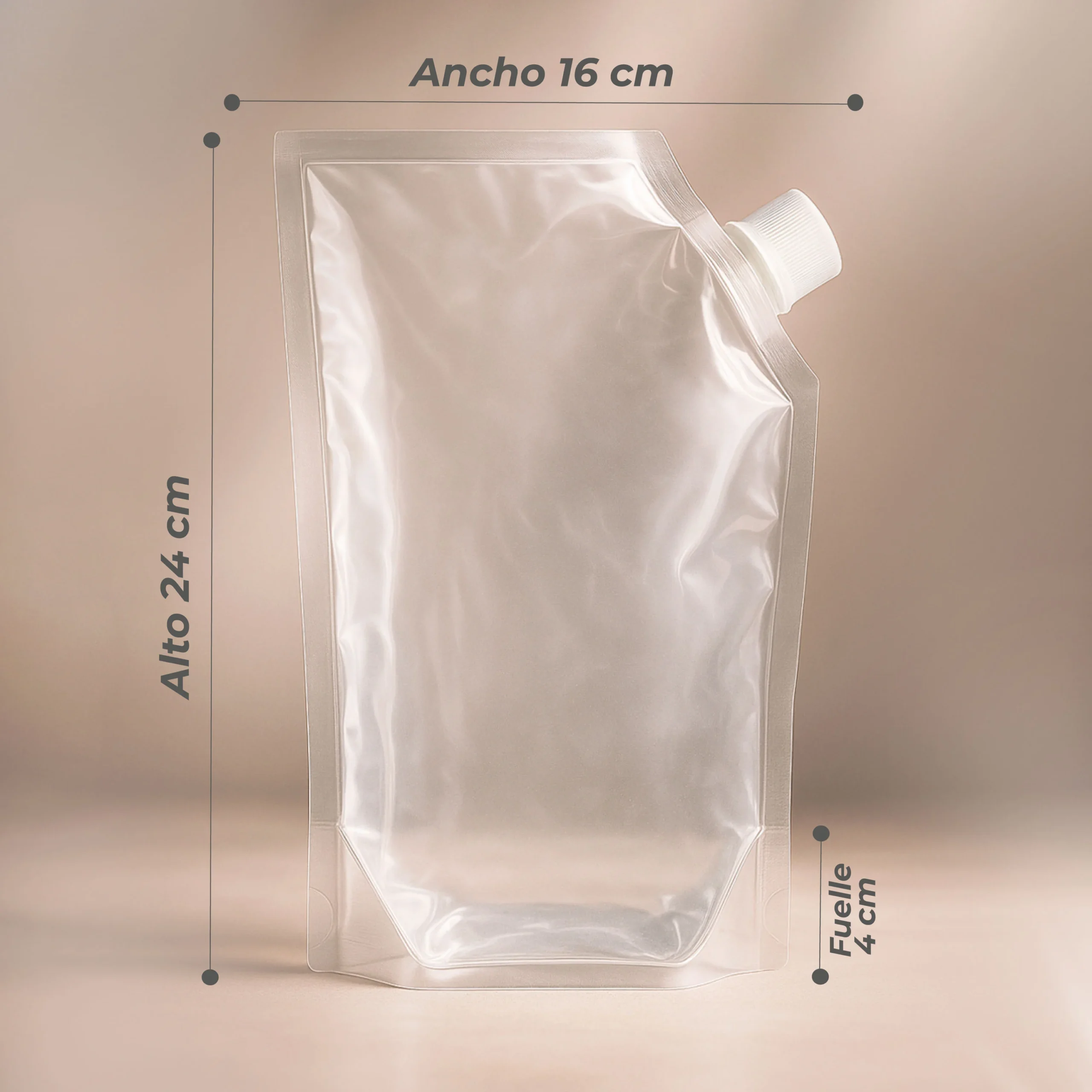Doypack Transparente 1000ml válvula de 28mm Medidas