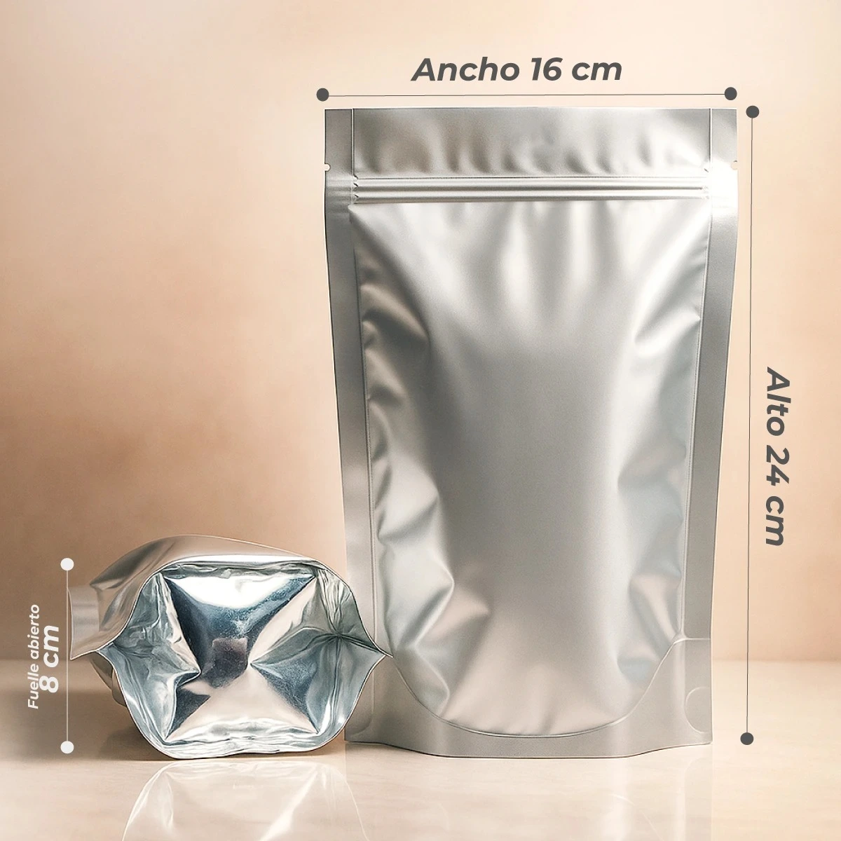 Doypack con Zipper de 500 gr Metalizado Medidas