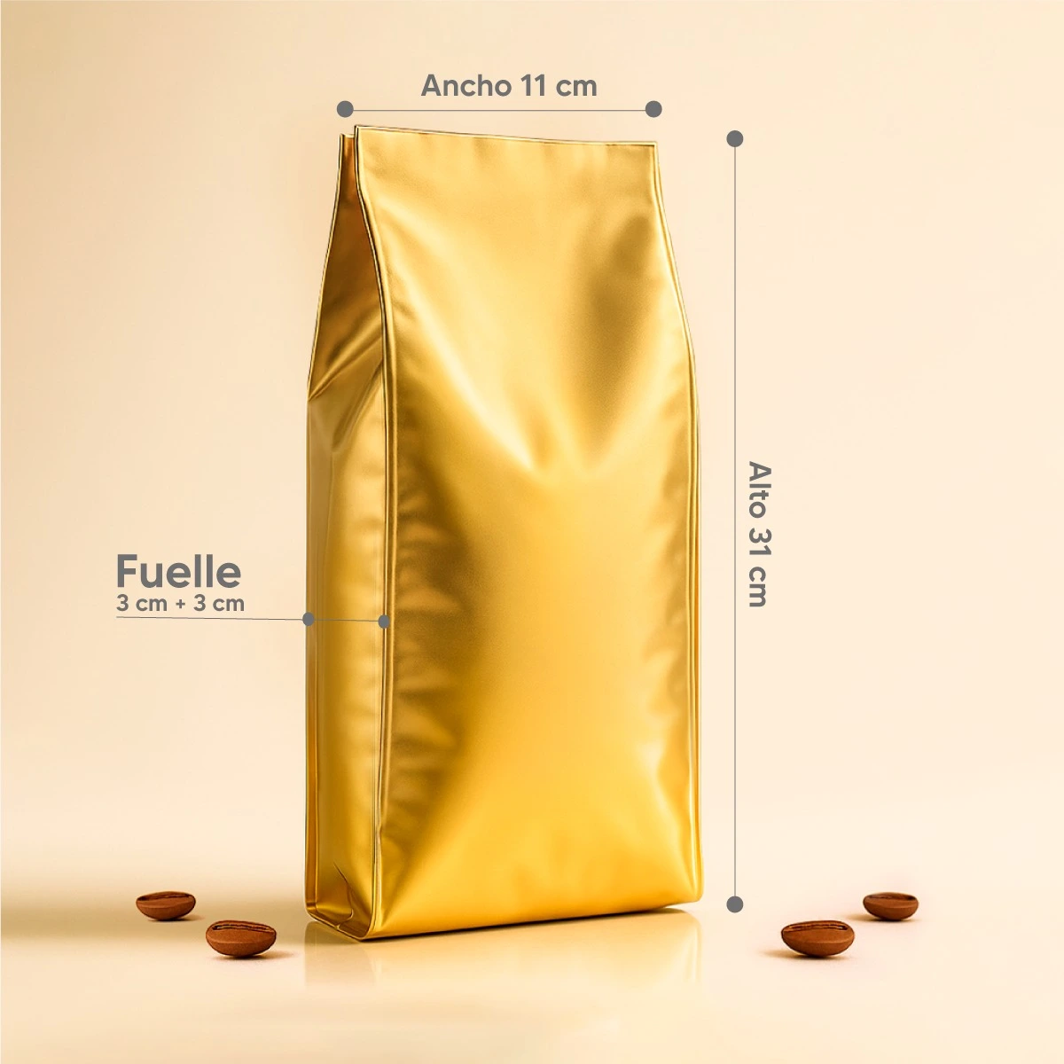 bolsa café 4pro dorado brillante 500gr medidas