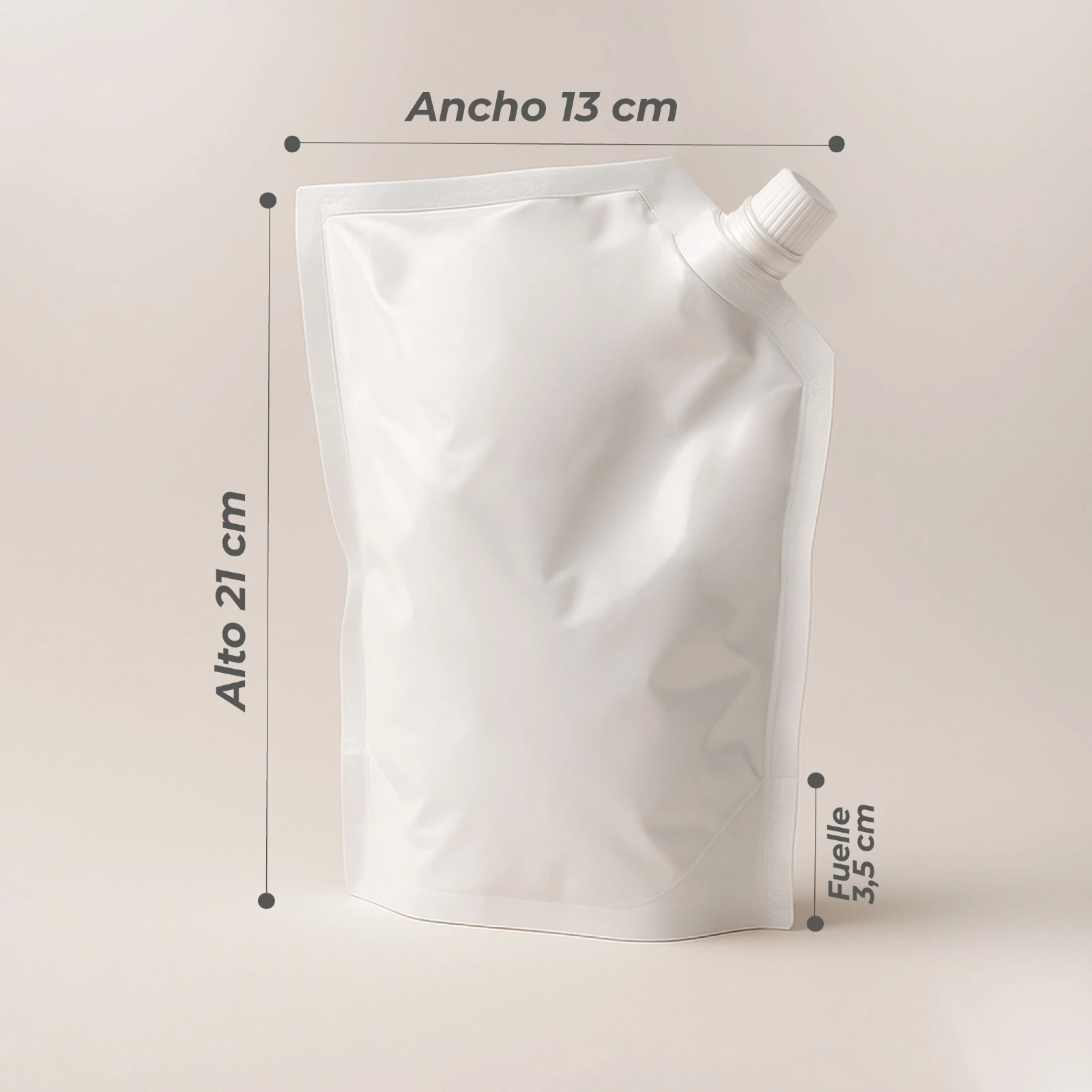 Bolsa Doyoack con válvula de 500 ml Blanca con tapa de 15 mm Medidas