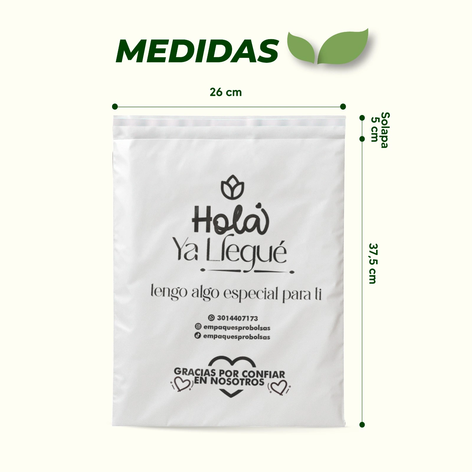 Medidas Bolsa de envíos Blanca de 26x40 a una tinta