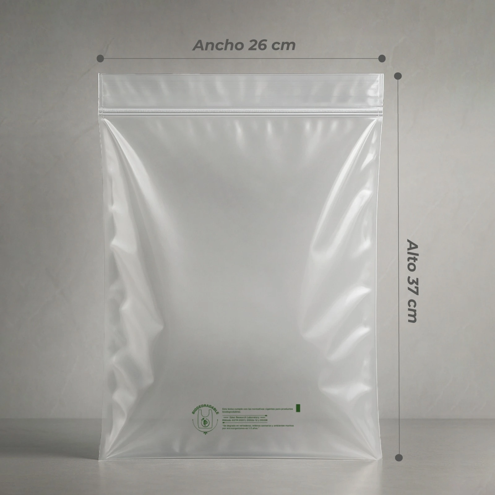Bolsa Baja Bio Transp Imp 26cm x 37cm Zipper Grueso Medidas